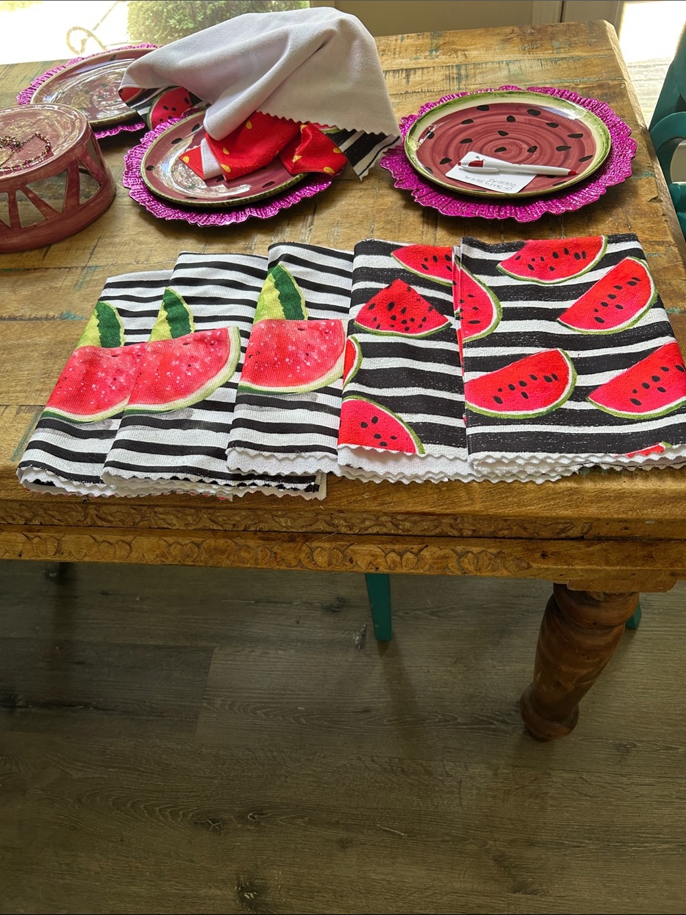 Watermelon Stripe Kitchen Tea Towels - Set of 5 NWOT